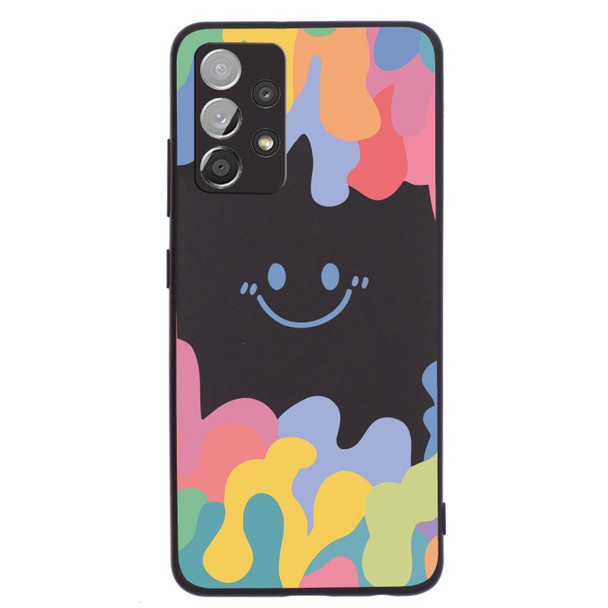 Samsung Galaxy A32 4G Painted Smiley Face Pattern Liquid Silicone Shockproof Case(Black)