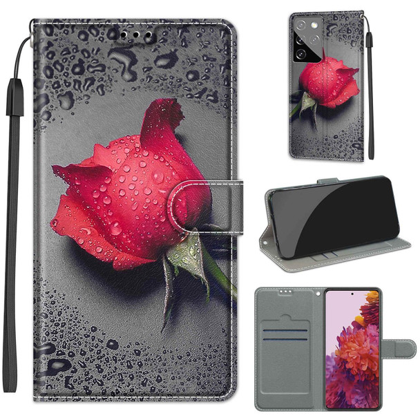 Samsung Galaxy S21 Ultra 5G Voltage Colored Drawing Magnetic Clasp Horizontal Flip PU Leather Case with Holder & Card Slots(C14 Black Water Drop Rose)