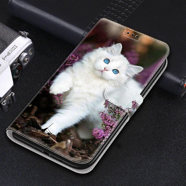 Samsung Galaxy S21 Ultra 5G Voltage Colored Drawing Magnetic Clasp Horizontal Flip PU Leather Case with Holder & Card Slots(C08 Flower Bush Big White Cat)
