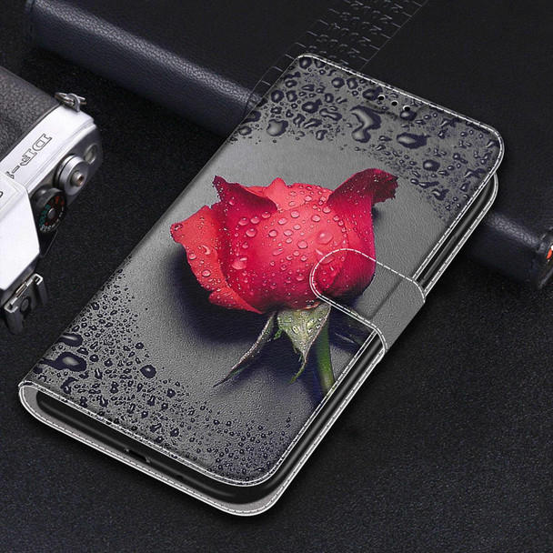 Samsung Galaxy M11 / M11 EU Version Voltage Colored Drawing Magnetic Clasp Horizontal Flip PU Leather Case with Holder & Card Slots(C14 Black Water Drop Rose)
