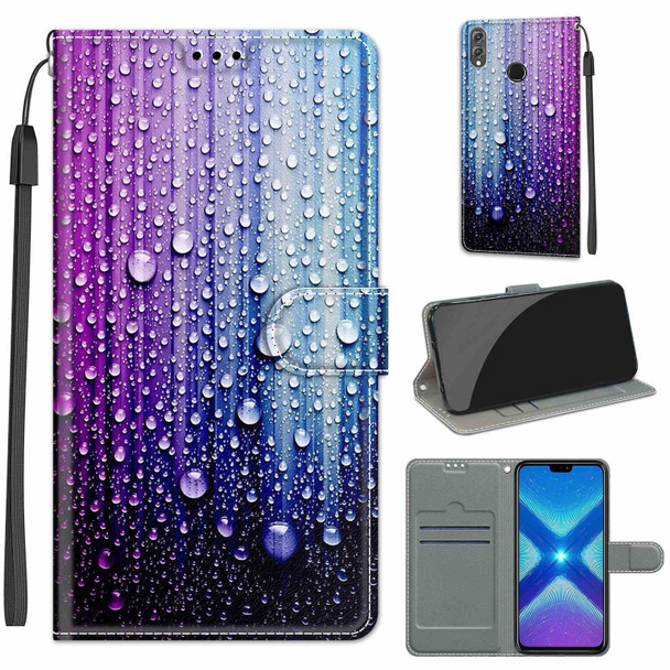 Honor 8X Voltage Colored Drawing Magnetic Clasp Horizontal Flip PU Leather Case with Holder & Card Slots(C05 Purple Blue Water Drops)