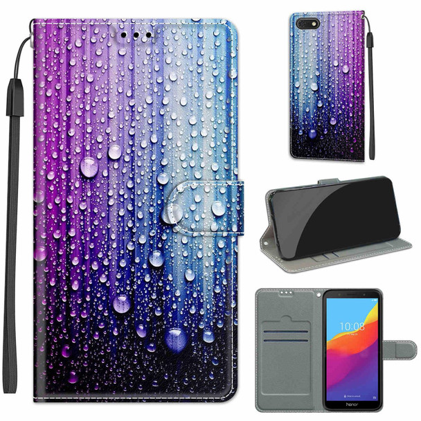 Huawei Y5 2018 / Honor Play 7 Voltage Colored Drawing Magnetic Clasp Horizontal Flip PU Leather Case with Holder & Card Slots(C05 Purple Blue Water Drops)