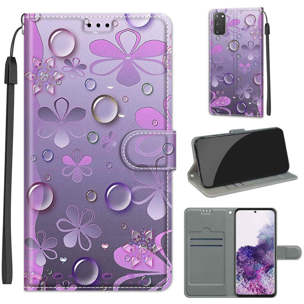 Samsung Galaxy S20 Voltage Colored Drawing Magnetic Clasp Horizontal Flip PU Leather Case with Holder & Card Slots(C16 Water Drop Six Petal Flower)