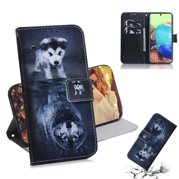 Samsung Galaxy A71 5G Colored Drawing Horizontal Flip Leather Case with Holder & Card Slot & Wallet(Wolf and Dog)