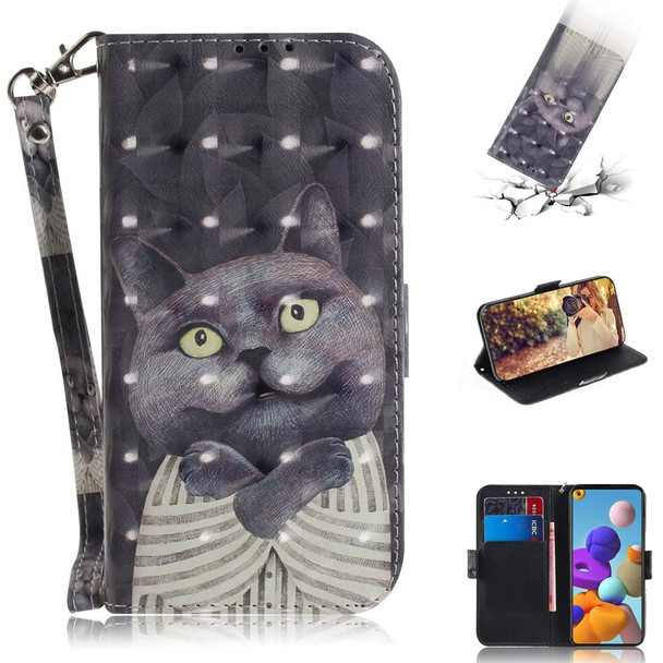 Samsung Galaxy A21s 3D Painted Pattern Magnetic Attraction Horizontal Flip Leather Case with Holder & Card Slot & Wallet & Lanyard(Embrace Cat)