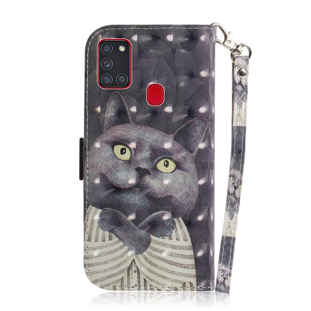 Samsung Galaxy A21s 3D Painted Pattern Magnetic Attraction Horizontal Flip Leather Case with Holder & Card Slot & Wallet & Lanyard(Embrace Cat)