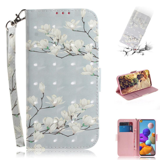 Samsung Galaxy A21s 3D Painted Pattern Magnetic Attraction Horizontal Flip Leather Case with Holder & Card Slot & Wallet & Lanyard(Magnolia)