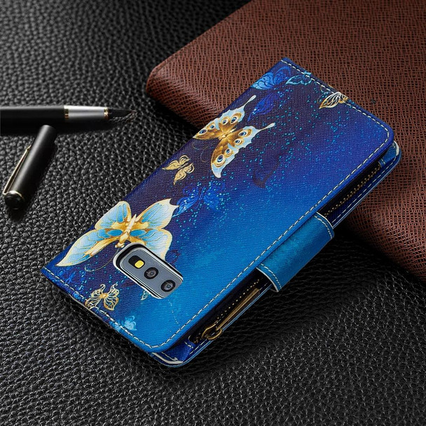 Samsung Galaxy S10e Colored Drawing Pattern Zipper Horizontal Flip Leather Case with Holder & Card Slots & Wallet(Gold Butterfly)