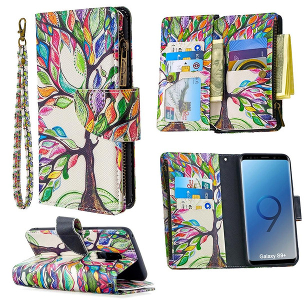 Samsung Galaxy S9 Plus Colored Drawing Pattern Zipper Horizontal Flip Leather Case with Holder & Card Slots & Wallet(Tree)