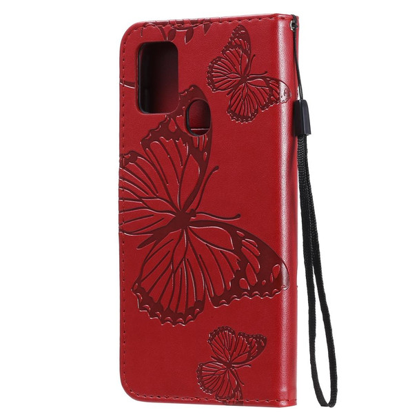 Samsung Galaxy A21s 3D Butterflies Embossing Pattern Horizontal Flip Leather Case with Holder & Card Slot & Wallet(Red)