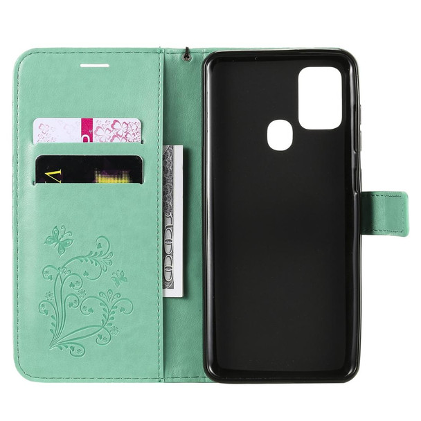 Samsung Galaxy A21s 3D Butterflies Embossing Pattern Horizontal Flip Leather Case with Holder & Card Slot & Wallet(Green)