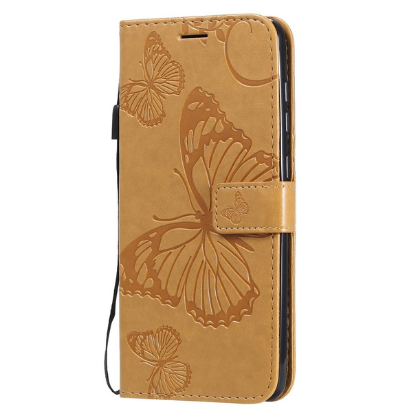 Samsung Galaxy A21s 3D Butterflies Embossing Pattern Horizontal Flip Leather Case with Holder & Card Slot & Wallet(Yellow)