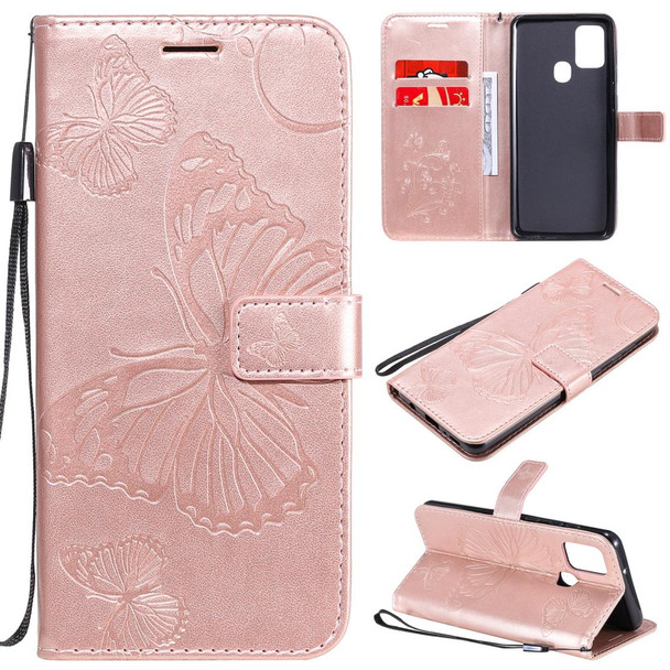 Samsung Galaxy A21s 3D Butterflies Embossing Pattern Horizontal Flip Leather Case with Holder & Card Slot & Wallet(Rose Gold)