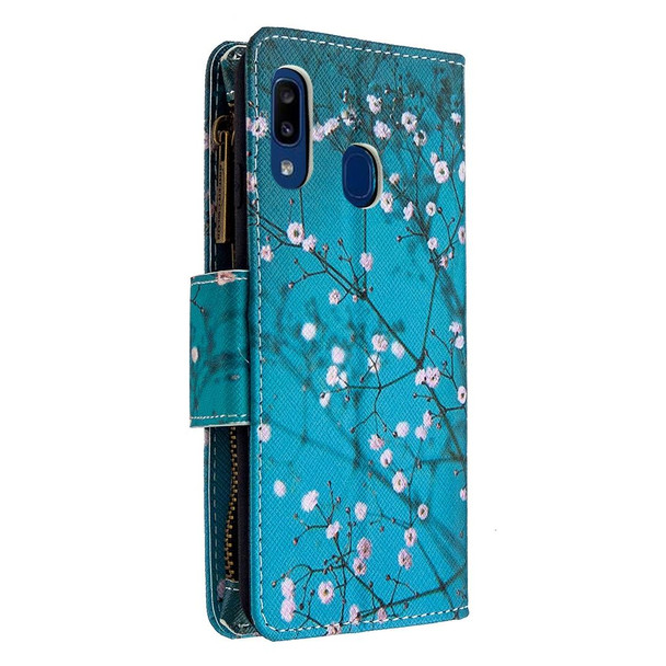 Samsung Galaxy A10e/A20e Colored Drawing Pattern Zipper Horizontal Flip Leather Case with Holder & Card Slots & Wallet(Plum Blossom)