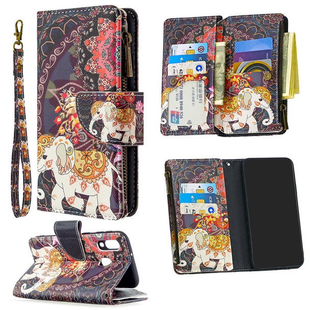 Samsung Galaxy A40 Colored Drawing Pattern Zipper Horizontal Flip Leather Case with Holder & Card Slots & Wallet(Flower Elephants)