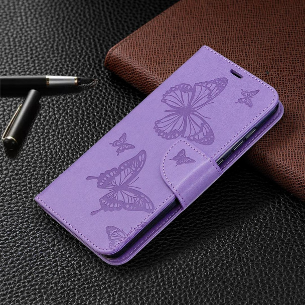 Samsung Galaxy A31 Two Butterflies Embossing Pattern Horizontal Flip Leather Case with Holder & Card Slot & Wallet & Lanyard(Purple)