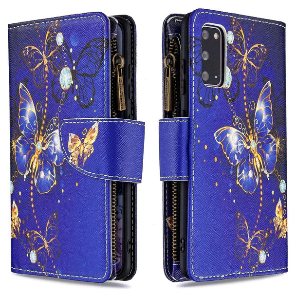 Samsung Galaxy S20 Ultra Colored Drawing Pattern Zipper Horizontal Flip Leather Case with Holder & Card Slots & Wallet(Purple Butterfly)