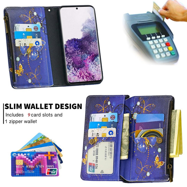 Samsung Galaxy S20 Ultra Colored Drawing Pattern Zipper Horizontal Flip Leather Case with Holder & Card Slots & Wallet(Purple Butterfly)