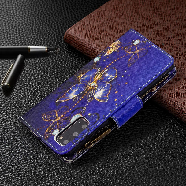 Samsung Galaxy S20 Ultra Colored Drawing Pattern Zipper Horizontal Flip Leather Case with Holder & Card Slots & Wallet(Purple Butterfly)