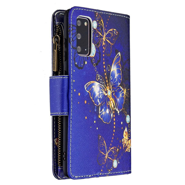 Samsung Galaxy S20 Ultra Colored Drawing Pattern Zipper Horizontal Flip Leather Case with Holder & Card Slots & Wallet(Purple Butterfly)