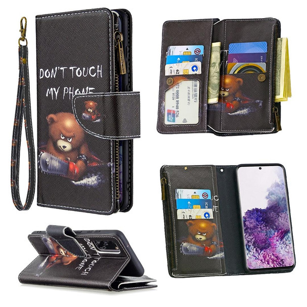 Samsung Galaxy S20 Colored Drawing Pattern Zipper Horizontal Flip Leather Case with Holder & Card Slots & Wallet(Bear)