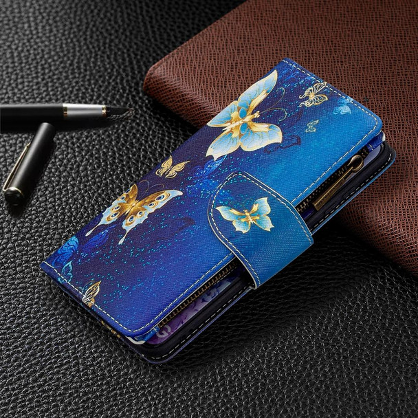 Samsung Galaxy S20 Ultra Colored Drawing Pattern Zipper Horizontal Flip Leather Case with Holder & Card Slots & Wallet(Golden Butterfly)