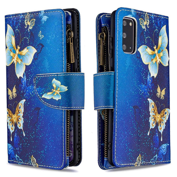 Samsung Galaxy S20 Ultra Colored Drawing Pattern Zipper Horizontal Flip Leather Case with Holder & Card Slots & Wallet(Golden Butterfly)