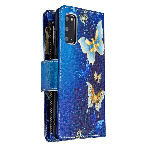 Samsung Galaxy S20 Ultra Colored Drawing Pattern Zipper Horizontal Flip Leather Case with Holder & Card Slots & Wallet(Golden Butterfly)