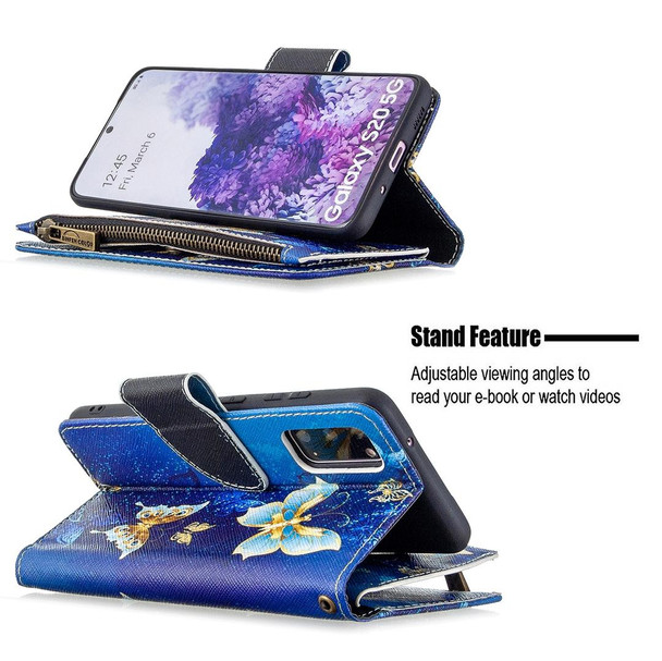 Samsung Galaxy S20 Ultra Colored Drawing Pattern Zipper Horizontal Flip Leather Case with Holder & Card Slots & Wallet(Golden Butterfly)