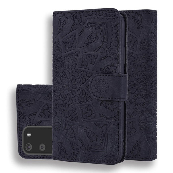 Embossed Sunflower Pattern Horizontal Flip PU Leatherette Case with Holder & Card Slots & Wallet & Lanyard(Black)