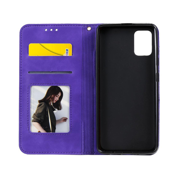 Galaxy A51 Lucky Flowers Embossing Pattern Magnetic Horizontal Flip Leather Case with Holder & Card Slots(Purple)