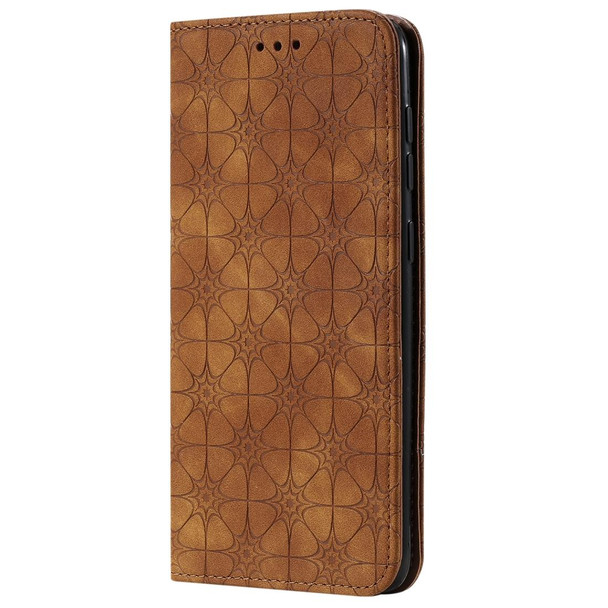 Galaxy A50 Lucky Flowers Embossing Pattern Magnetic Horizontal Flip Leather Case with Holder & Card Slots(Brown)