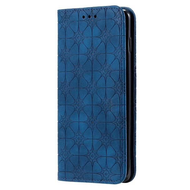 Galaxy S10 Lucky Flowers Embossing Pattern Magnetic Horizontal Flip Leather Case with Holder & Card Slots(Dark Blue)