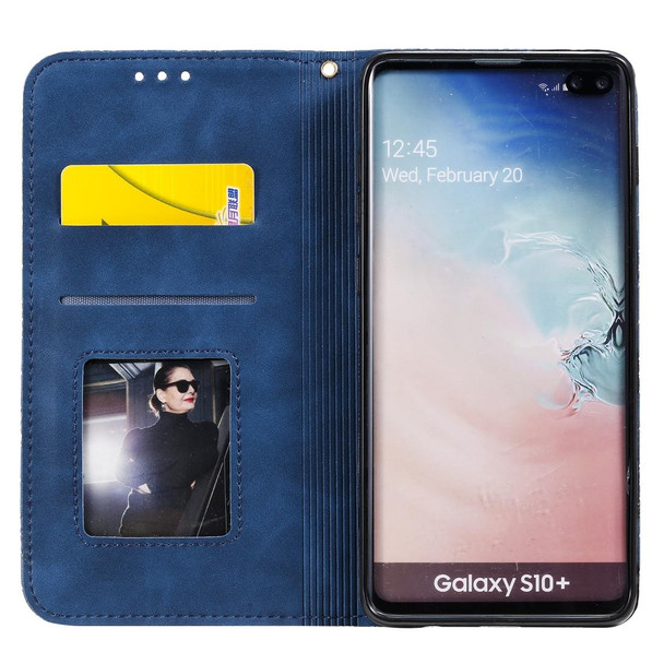 Galaxy S10 Plus Lucky Flowers Embossing Pattern Magnetic Horizontal Flip Leather Case with Holder & Card Slots(Dark Blue)