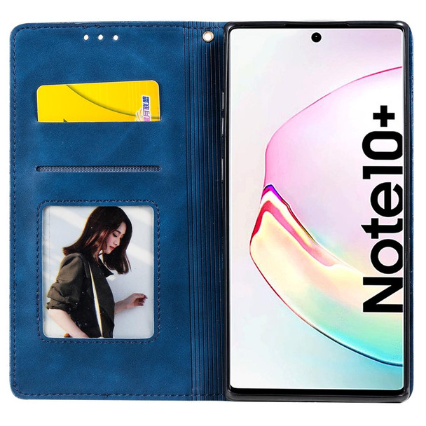Galaxy Note 10 Pro Lucky Flowers Embossing Pattern Magnetic Horizontal Flip Leather Case with Holder & Card Slots(Dark Blue)