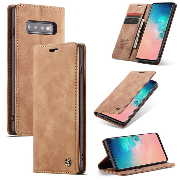 CaseMe-013 Multifunctional Retro Frosted Horizontal Flip Leatherette Case for Galaxy S10, with Card Slot & Holder & Wallet (Brown)