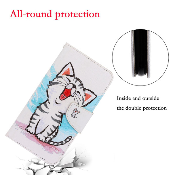 Samsung Galaxy A12 3D Colored Drawing Horizontal Flip Leather Phone Case with Holder & Card Slots & Wallet(Red Mouth Cat)