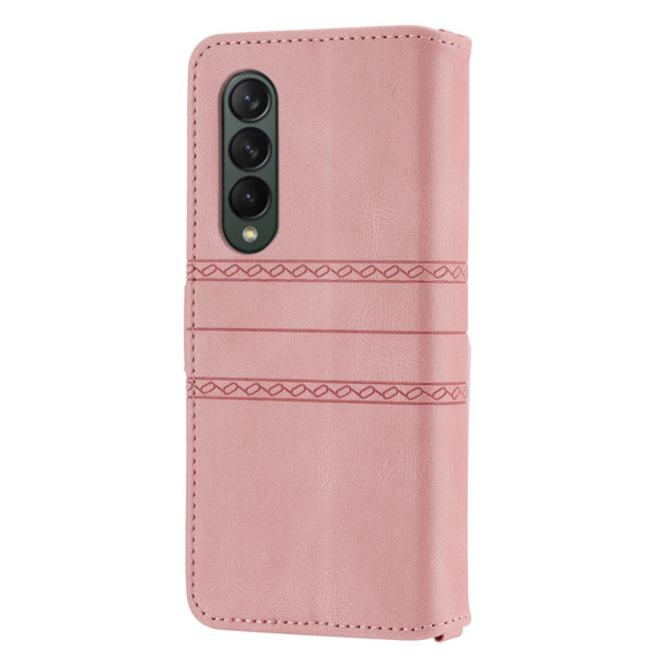 Samsung Galaxy Z Fold3 5G Embossed Striped Magnetic Buckle PU + TPU Horizontal Flip Phone Leather Case(Pink)