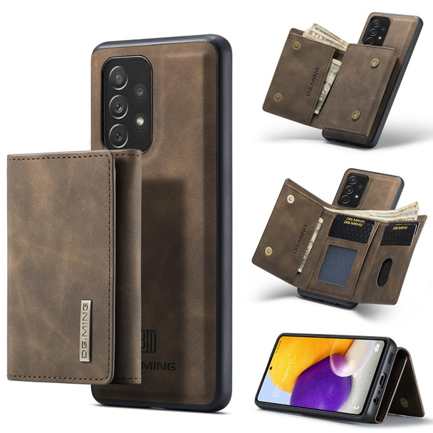 Samsung Galaxy A72 5G / 4G DG.MING M1 Series 3-Fold Multi Card Wallet + Magnetic Back Cover Shockproof Case with Holder Function(Coffee)