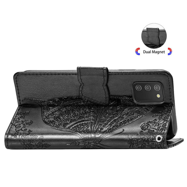 Samsung Galaxy A03s 164mm Butterfly Love Flowers Embossed Horizontal Flip Leather Case with Holder & Card Slots & Wallet & Lanyard(Black)