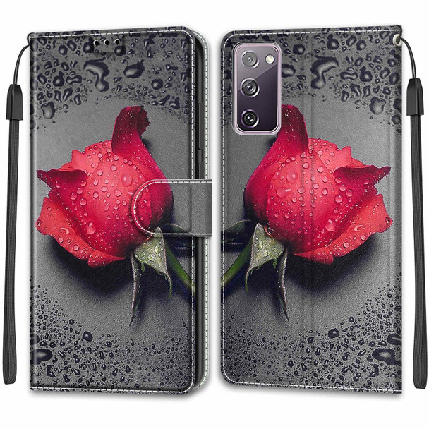 Samsung Galaxy S20 FE 5G Voltage Colored Drawing Magnetic Clasp Horizontal Flip PU Leather Case with Holder & Card Slots(C14 Black Water Drop Rose)