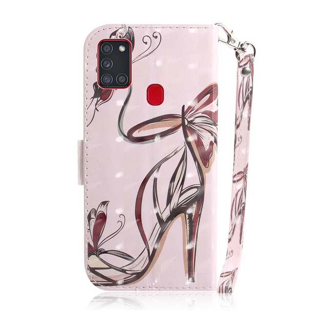 Samsung Galaxy A21s 3D Painted Pattern Magnetic Attraction Horizontal Flip Leather Case with Holder & Card Slot & Wallet & Lanyard(Butterfly High Heels)