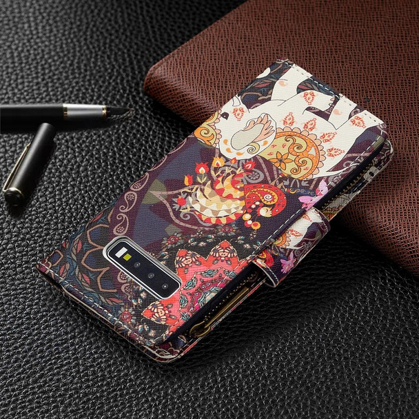 Samsung Galaxy S10 Colored Drawing Pattern Zipper Horizontal Flip Leather Case with Holder & Card Slots & Wallet(Flower Elephants)