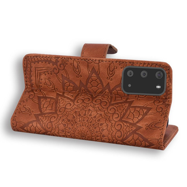 Embossed Sunflower Pattern Horizontal Flip PU Leatherette Case with Holder & Card Slots & Wallet & Lanyard(Brown)