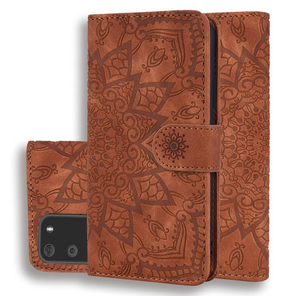 Embossed Sunflower Pattern Horizontal Flip PU Leatherette Case with Holder & Card Slots & Wallet & Lanyard(Brown)