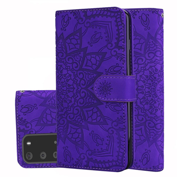 Embossed Sunflower Pattern Horizontal Flip PU Leatherette Case with Holder & Card Slots & Wallet & Lanyard(Purple)