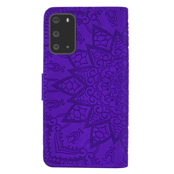 Embossed Sunflower Pattern Horizontal Flip PU Leatherette Case with Holder & Card Slots & Wallet & Lanyard(Purple)