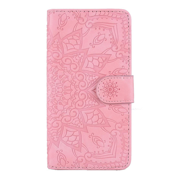 Embossed Sunflower Pattern Horizontal Flip PU Leatherette Case with Holder & Card Slots & Wallet & Lanyard(Pink)