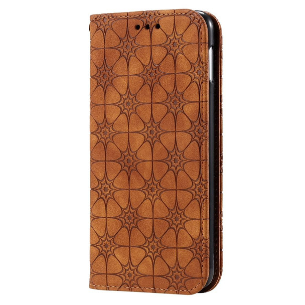 Galaxy S10e Lucky Flowers Embossing Pattern Magnetic Horizontal Flip Leather Case with Holder & Card Slots(Brown)