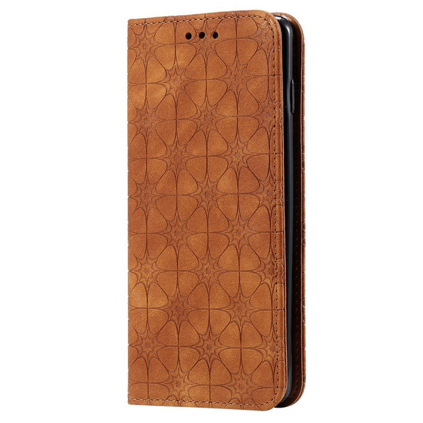 Galaxy S10 Lucky Flowers Embossing Pattern Magnetic Horizontal Flip Leather Case with Holder & Card Slots(Brown)